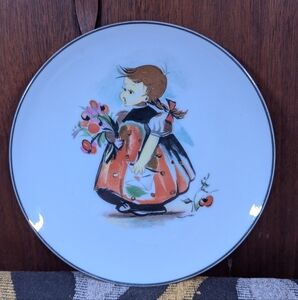 Vintage Little Girl with flowers & love note collectible Plate